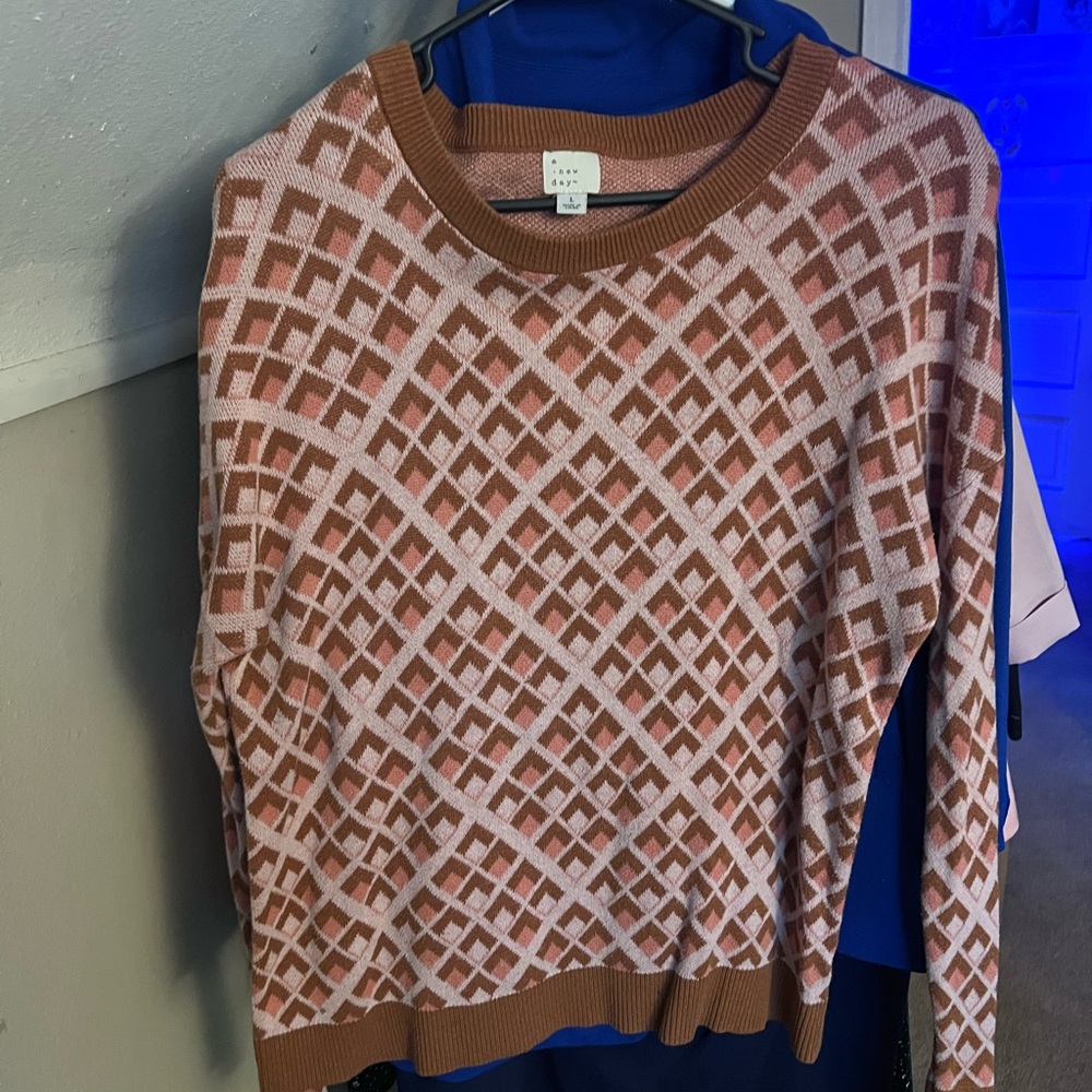 a new day Geometric Crew Neck Sweater - Pink and Brown